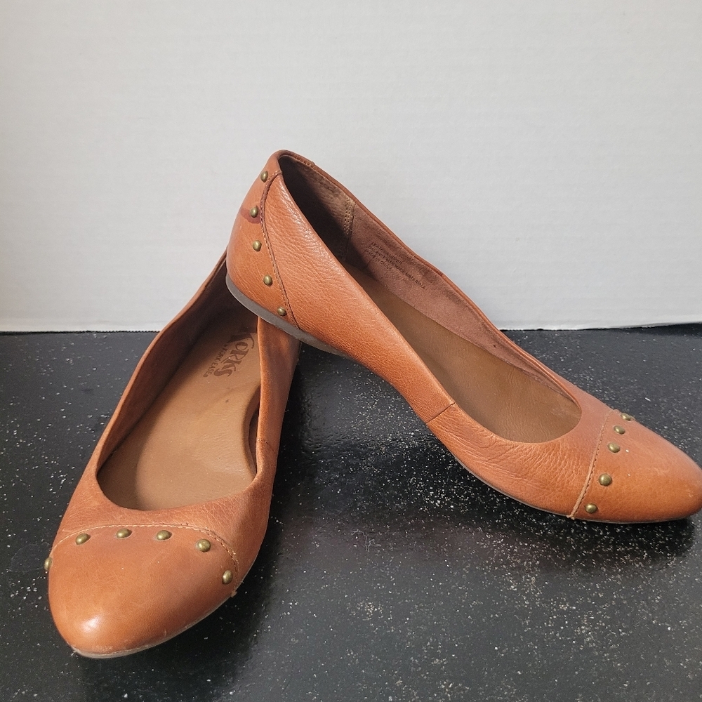Kork-Ease Tan Leather Studded Ballet Flats